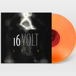 Vinyl record with orange disc and black cover featuring '16 Volt Skin' text on a light gray background