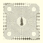 Album cover for Slowdive's self-titled featuring a labyrinthine design with a central figure, surrounded by geometric patterns.