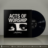 Vinyl record and cover titled 'Acts of Worship' on a gray background by Actors band.