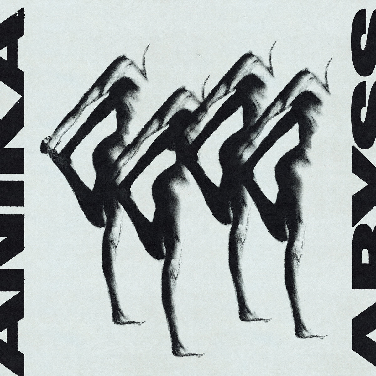 Album cover for Anika's "Abyss" with a black and white advertisement for Armani with abstract human figures.