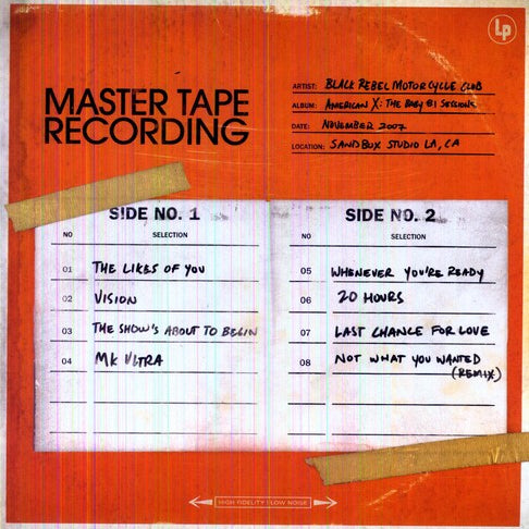 Album cover for 'American X: The Baby 81 Sessions' by Black Rebel Motorcycle Club with tracklist on an orange background.