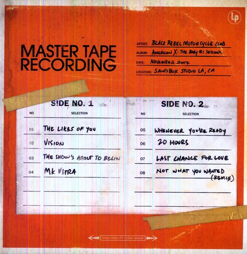 Album cover for 'American X: The Baby 81 Sessions' by Black Rebel Motorcycle Club with tracklist on an orange background.