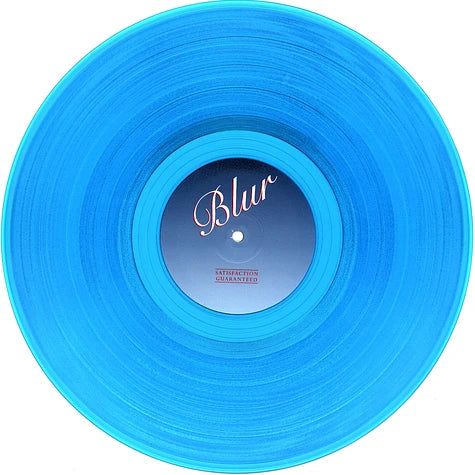 Blue vinyl record with 'Blur' text in cursive on blue label.