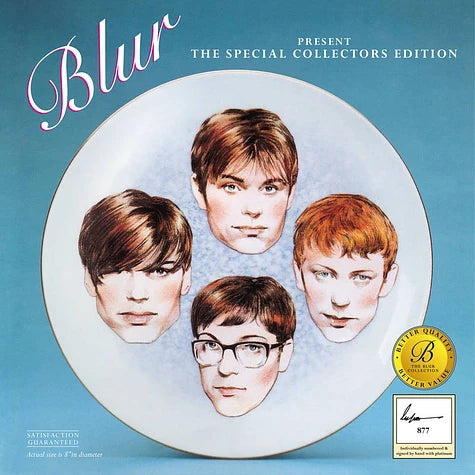 Album cover for Blur's 'Blur Present The Special Collectors Edition' featring portrait illustration of the band's faces on a blue background