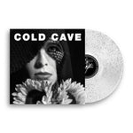 Vinyl record with a black and white cover featuring a person and flowers, labeled 'Cold Cave'.