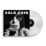 Vinyl record with a black and white cover featuring a person and flowers, labeled 'Cold Cave'.