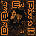 Album cover with orange graphics and text on a black background