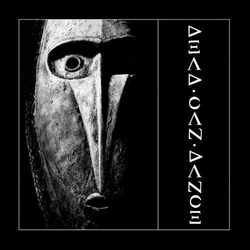 Album cover for 'Dead Can Dance' by Dead Can Dance with a black and white mask with a stylized eye and text on a black background