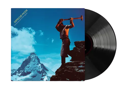 Vinyl record with a mountain-themed cover featuring a person lifting weights.