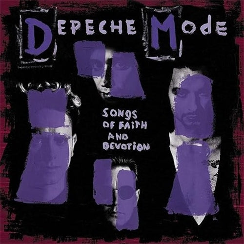 Album cover for Depeche Mode's 'Songs of Faith and Devotion' with stylized faces and text.