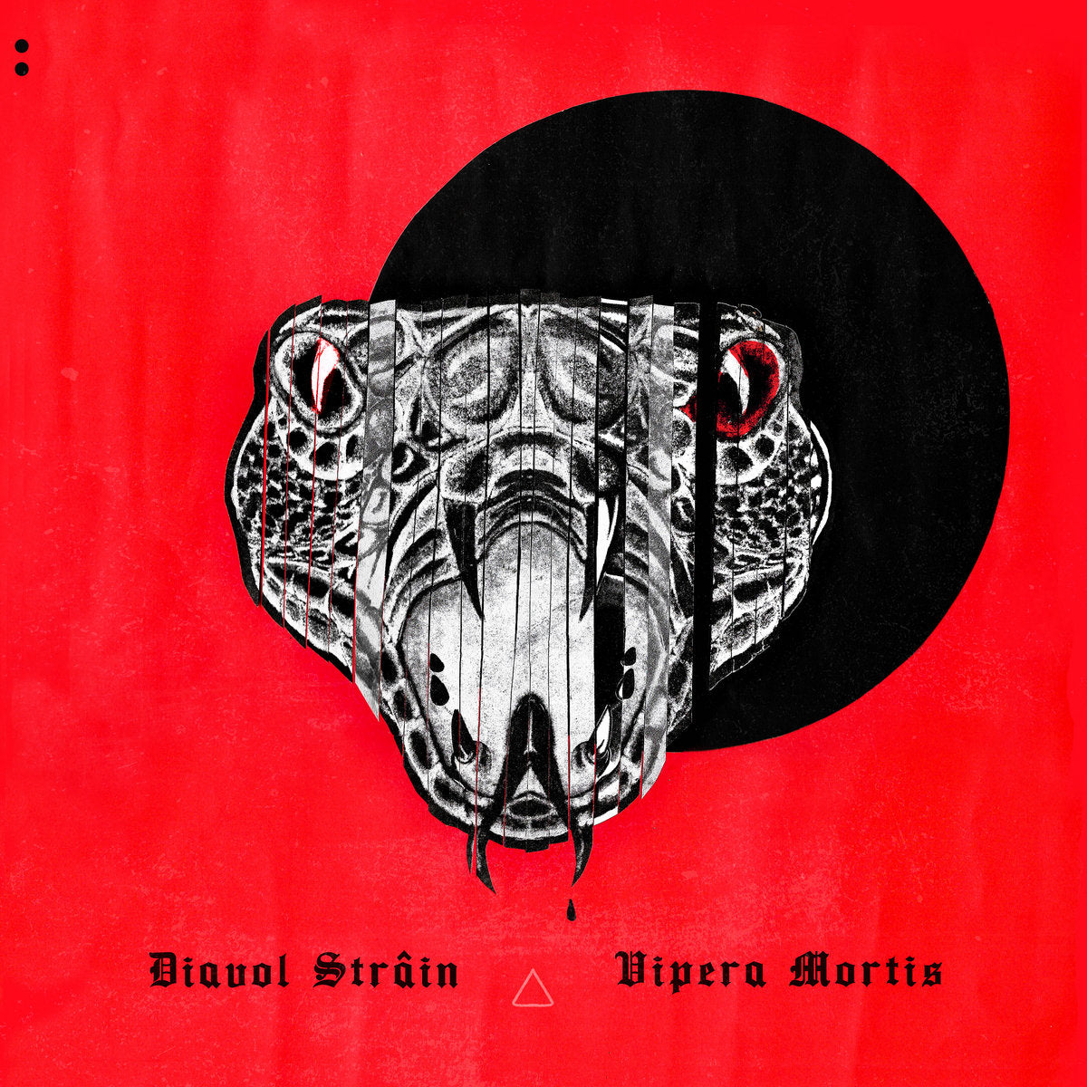 Artistic depiction of a snake's head with intricate patterns on a red background, featuring the text 'Diavol Stráin' and 'Vipera Mortis'.