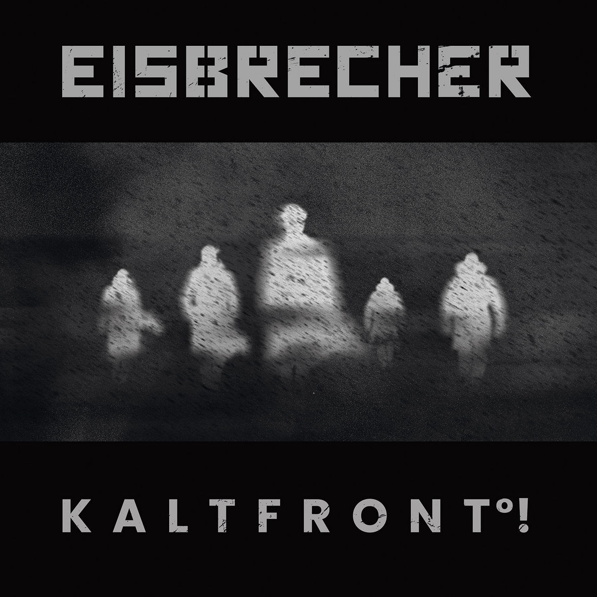 Album cover with text 'EISBRECHER' and 'KALTFRONT!' featuring a silhouette of five people against a dark background.