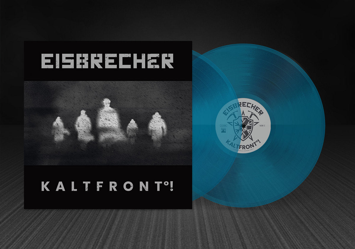 Vinyl record with blue disc and black cover featuring 'Eisbrecher' and 'Kaltfront!' text.