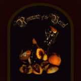 Still life arrangement of fruits and a glass on a dark background with 'Remnants of the Vessel' text.