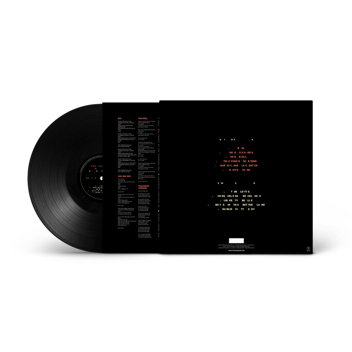 Black vinyl record with a white label on a white background