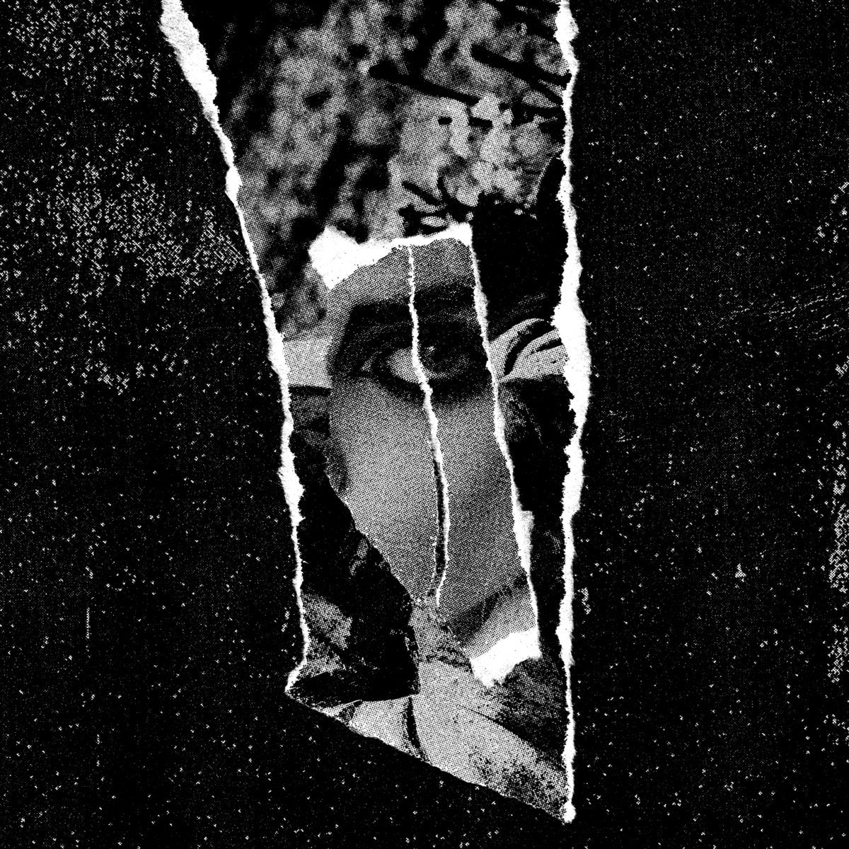 Album cover for Forever Grey's 'Departed' featuring a black and white image with a torn paper effect on a dark background
