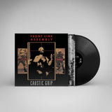 Vinyl record with 'Front Line Assembly' and 'Caustic Grip' on a gray background