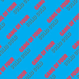 Repeating pattern of 'Gang of Four' text on a blue background
