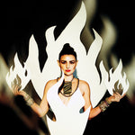 Album cover for 'Triple Fire' by Geneva Jacuzzi with a woman holding white flames against a dark background