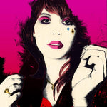 Album cover for 'Beatbox' by Glass Candy featuring an artistic portrait of a person with bold makeup against a pink background