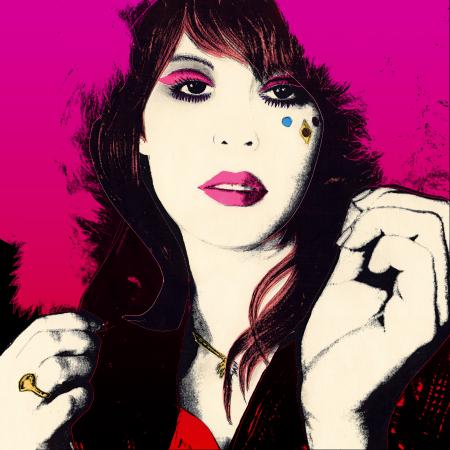 Album cover for 'Beatbox' by Glass Candy featuring an artistic portrait of a person with bold makeup against a pink background