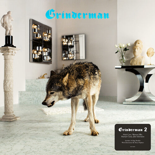 Album cover for Grinderman's 'Grinderman 2' with a wolf in an elegant interior setting.