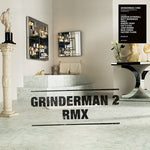 Album cover for 'Grinderman 2 RMX' by Grinderman with decorative elements in a stylish interior setting.