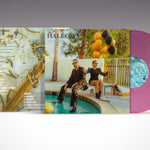 Vinyl record with a colorful cover featuring two people by a pool.