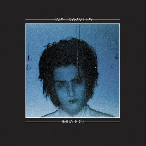 Album cover for 'Imitation' by Harsh Symmetry with a person's face in blue tones and text 'Harsh Symmetry' and 'Imitation' on a black background.