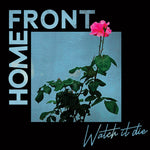 Pink rose against a blue wall surrounded by artist and album text.