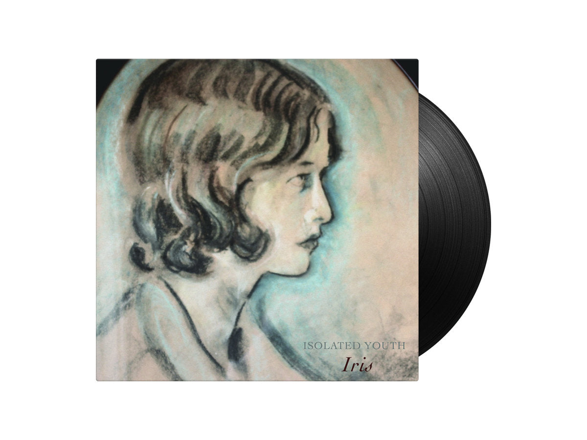 Black vinyl with album cover with an artistic depiction of a young person's profile with 'Isolated Youth Iris' text.