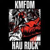 KMFDH album cover with red and black design of a massacre on a black background