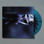 Vinyl record with a dark cover featuring abstract designs and text.