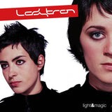 Album cover for Ladytron's 'Light & Magic' with two band members featured on cover.