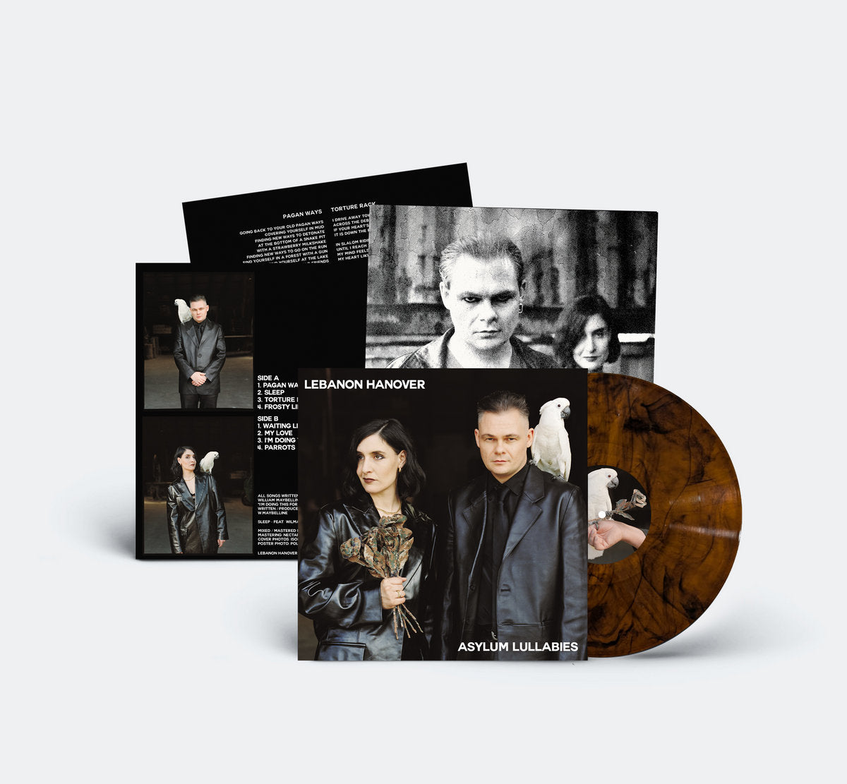 Lebanon Hanover - Asylum Lullabies brown vinyl, front and back album cover and insert.