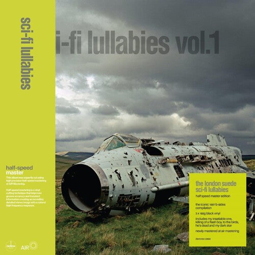 The London Suede - Sci-Fi Lullabies Vol. 1 album featuring a crashed airplane in a field under a stormy sky