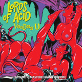 Album cover for 'Lords of Acid Voodoo-U' with red nude devil women and colorful background.
