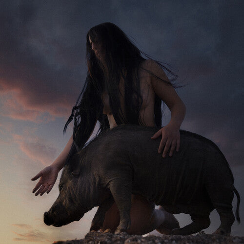 Mannequin Pussy - I Got Heaven album cover with a person with long hair with a pig against a sky background.