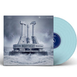 Vinyl record with a blue disc and cover featuring a futuristic design.