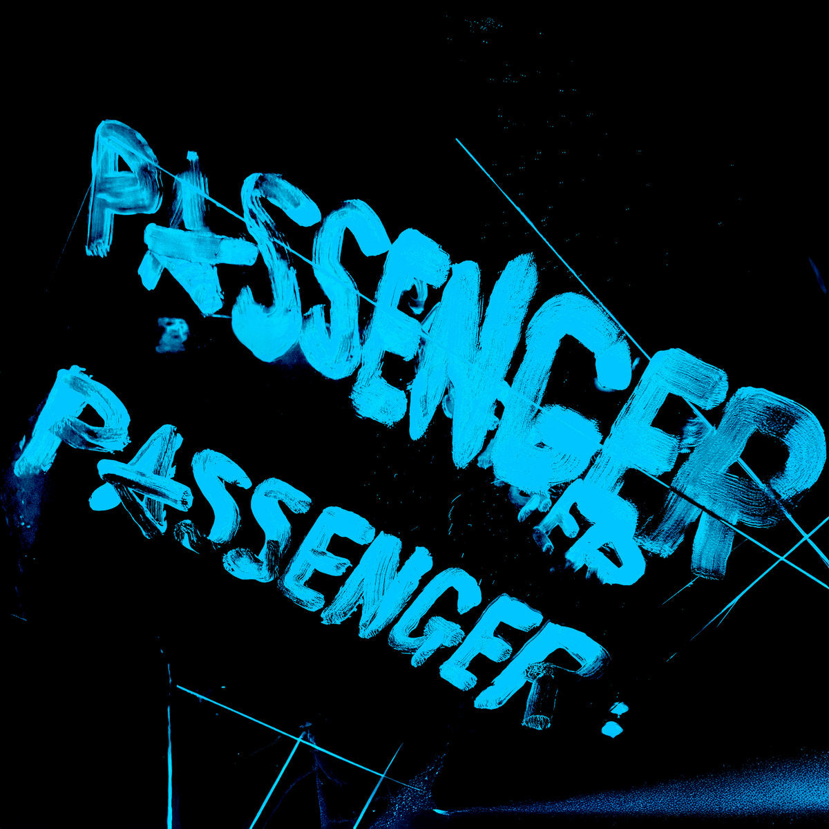 Album cover for Nightbus' Passenger featuring blue text 'PASSANGER' on a black background