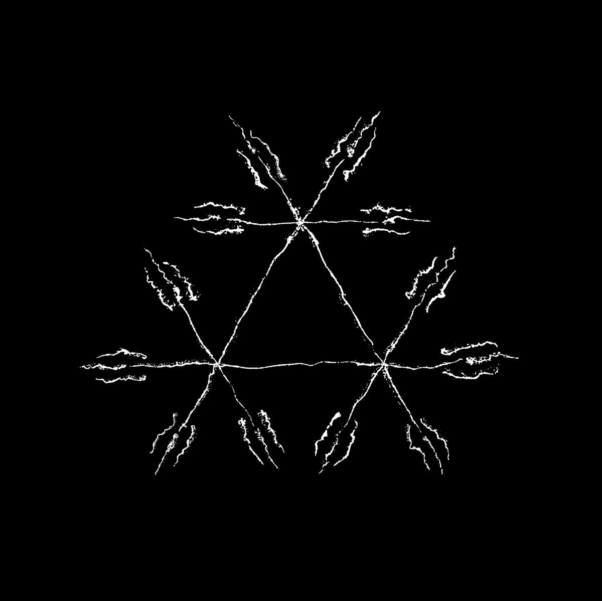 White snowflake design on a black background