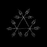 White snowflake design on a black background