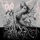 Album cover for Ovo - Gemma featuring an artistic depiction of a woman intertwined with tree roots against a gray background with lightning effects.
