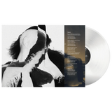 Vinyl record with a black and white cover featuring two people embracing, and a text sleeve on a white background.