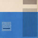 Album cover for Preoccupations self-titled record featuring an abstract design with blue and beige sections and vertical lines on a blue background.