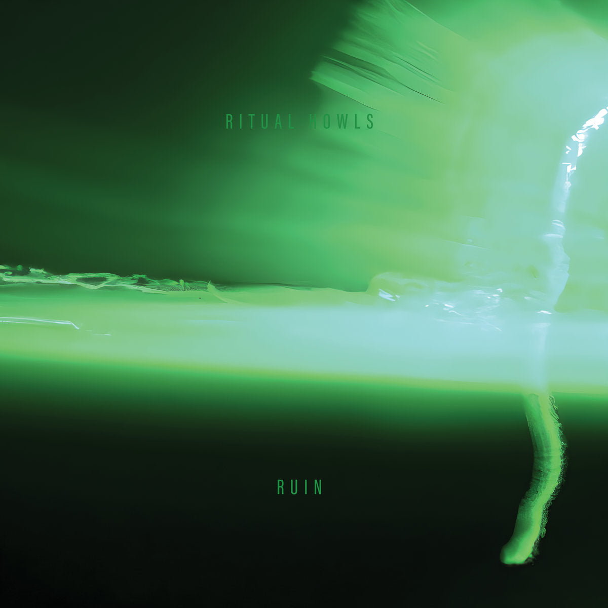 Close-up of a green leaf with 'Ritual Bowls' and 'Ruin' text on a dark background