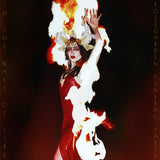 Album cover with a person in a red dress surrounded by flames and text 'In the Wake of Fire' and 'Rosegarden Funeral Party'.