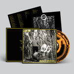 Vinyl record with black and white cover art and additional black sleeves on a gray background