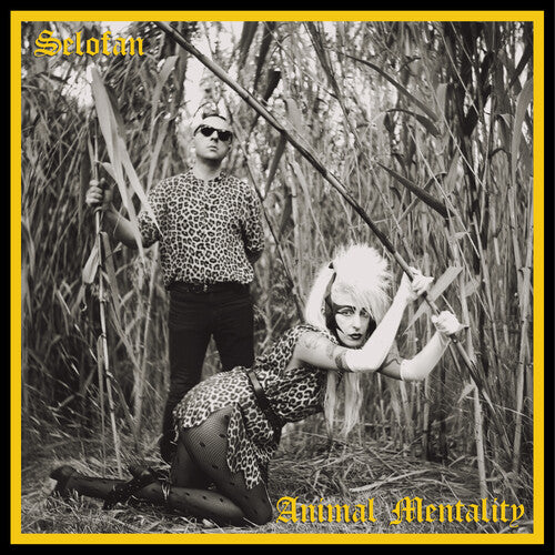 Album cover for Selofan's 'Animal Mentality' with two people in leopard print outfits in a grassy field, featuring the text 'Selotan' and 'Animal Mentality'.