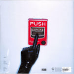 Back of album sleeve for Sextile - Push (Limited Edition) showing a red lever  with a black gloved hand on a white background.
